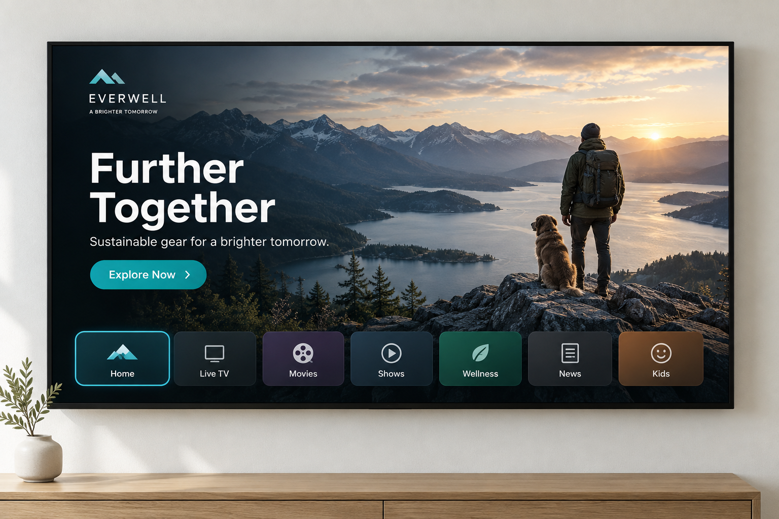 Premium FeedTV home-screen placement on a connected television