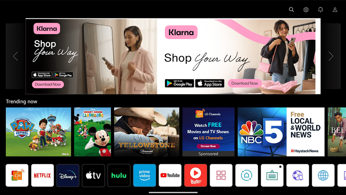 LG connected TV home-screen placement